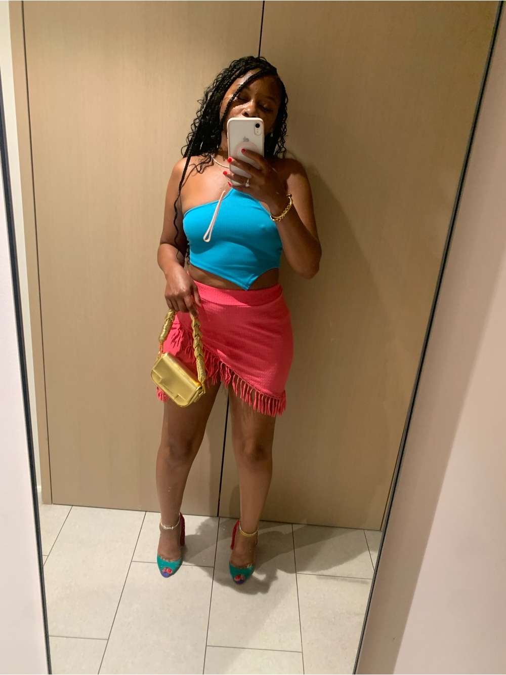 SHEIN Hot Pink Asymmetrical Fringe Knit Skirt - Picture 3 of 3